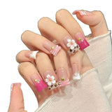 Pink Floral Leopard Accent Press On Nails