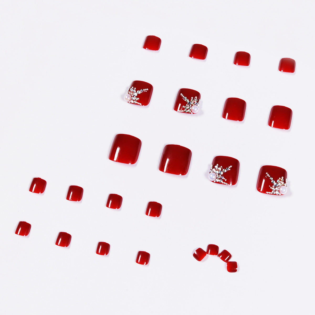 夏日閃亮水鑽 穿戴甲 美甲 成品 假甲 甲貼 腳趾甲貼片 可拆卸｜365nails