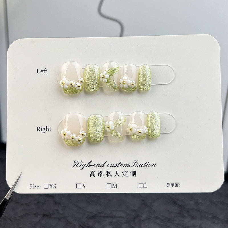 Handmade press-on nails short spring and summer small fresh five-petaled flower nail patch reusable fake nails｜365nails