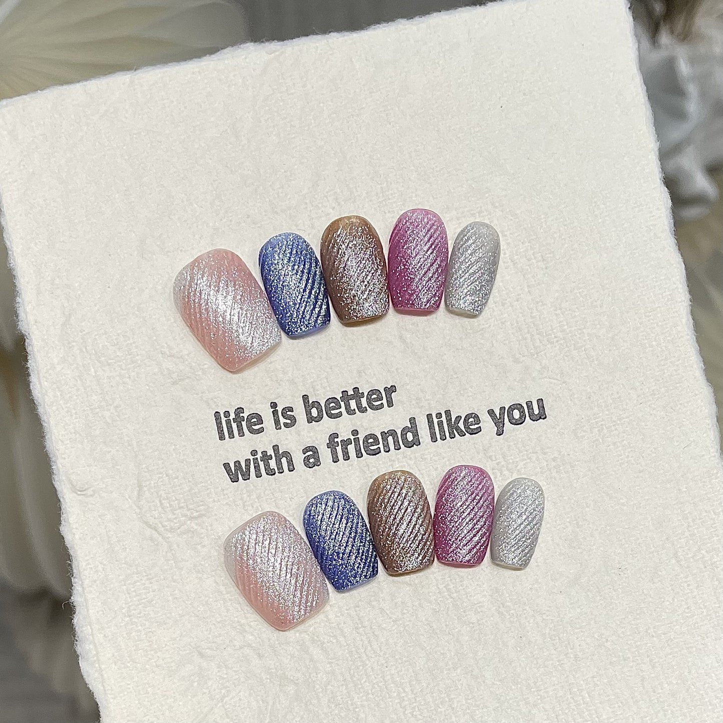 365nails: "Crystal Velvet" – 5D Textured Cat Eye Handmade Almond Nails