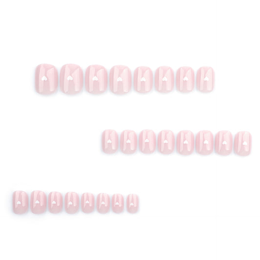 Nude manicure fake nails white small love wearable nail piece  simple wearable nail mini nail piece｜365nails