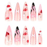 Sweet pink bow red lip print heart press-on nails