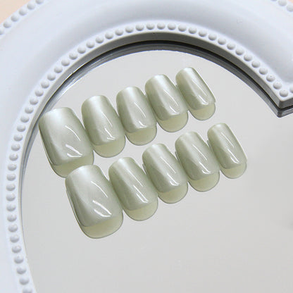 Puntas de uñas prefabricadas, simples, limpias, ojo de gato verde, temperamento de color sólido, chica de moda, uñas blancas a presión 30 piezas｜365nails
