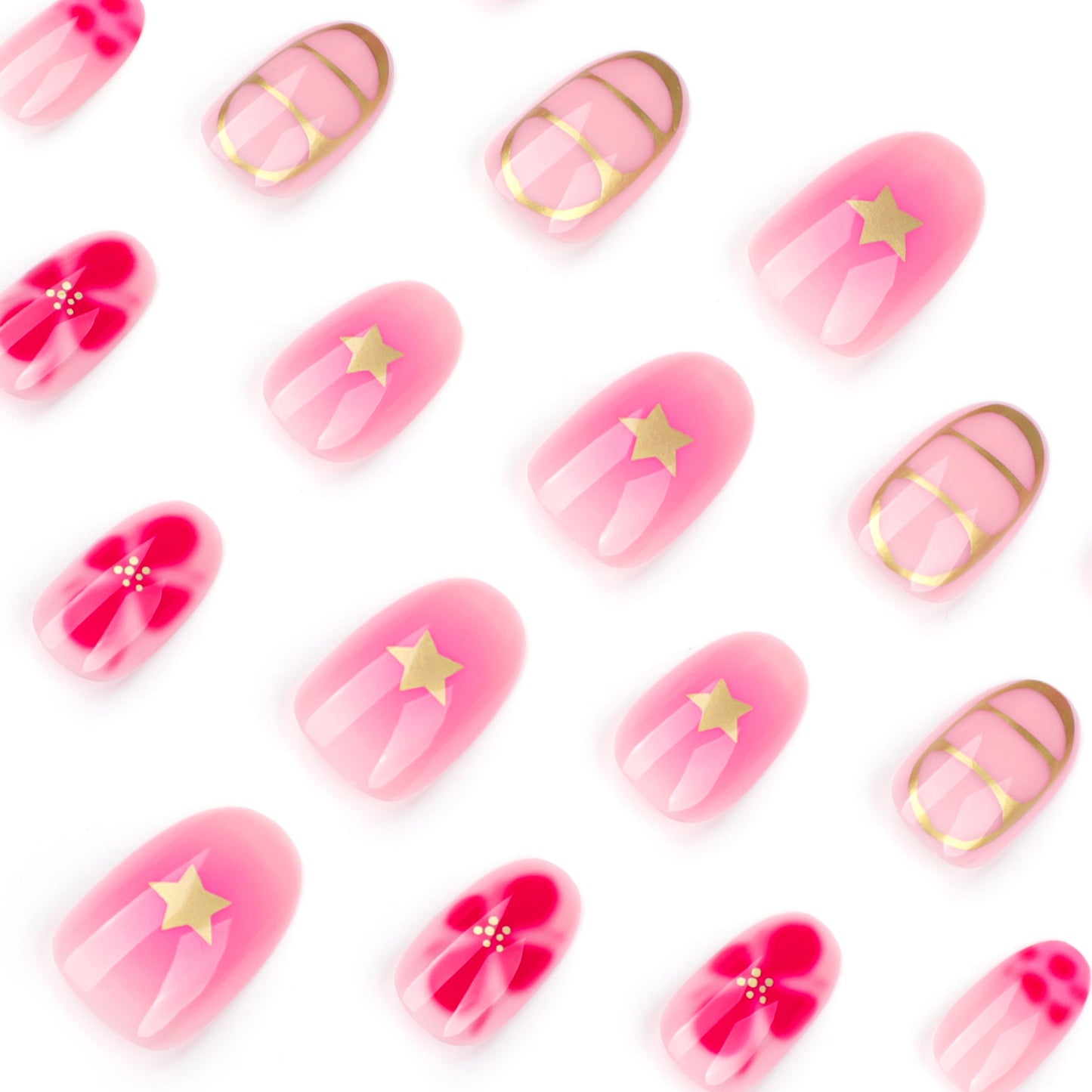 short round manicure flower star  press on nails removable nail wholesale｜365nails