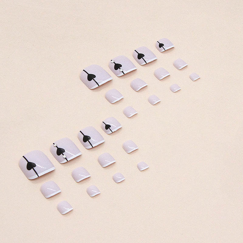 Sweet and cool black love French Press-on toenails wear nail simple diamond nail art piece Press-on toenails special fake nail｜365nails