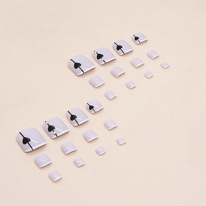 Sweet and cool black love French Press-on toenails wear nail simple diamond nail art piece Press-on toenails special fake nail｜365nails