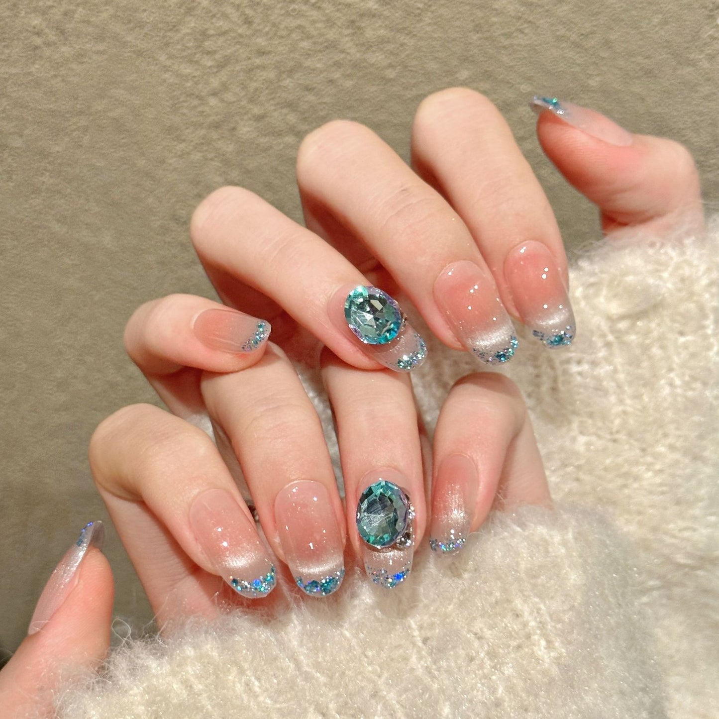 Blue Sea Pearl Soft Gradient Nails