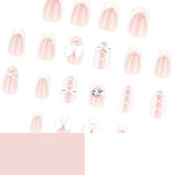 White three-dimensional bow short method white simple press-on nails