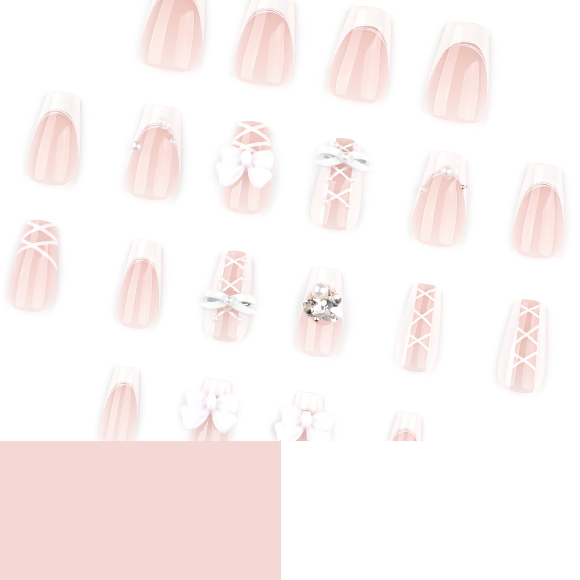 White three-dimensional bow short method white simple press-on nails