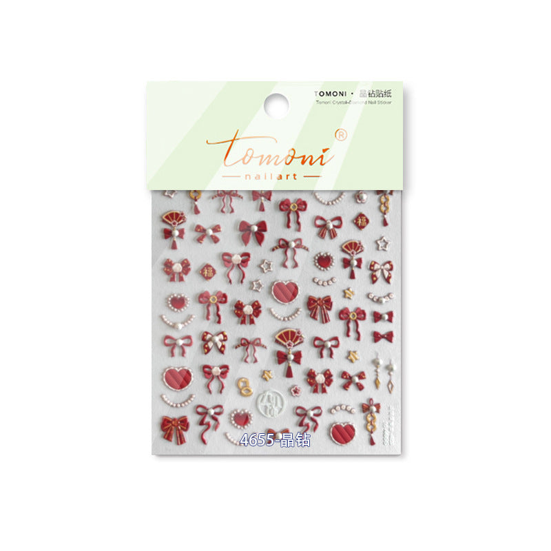 365nails: 빨간 리본 크리스탈 하트 – 네일 아트 스티커