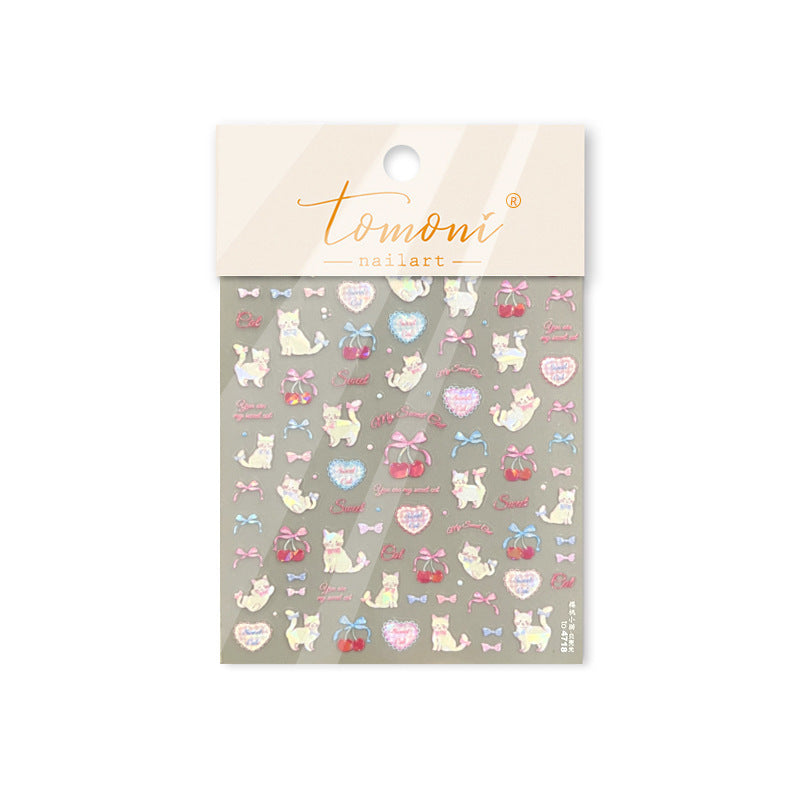 Sweet Kitten Collection: "Iridescent Sweet Kitten" – 3D Embossed Nail Sticker