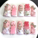 Sweet Pink Sugar Candy Crown Press On Nails