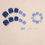 Temperamento suave Klein azul saltando cor atmosfera em um vento Press-on unhas dos pés manicure de unhas postiças branco Press-on unhas dos pés pedaço de unha｜365nails