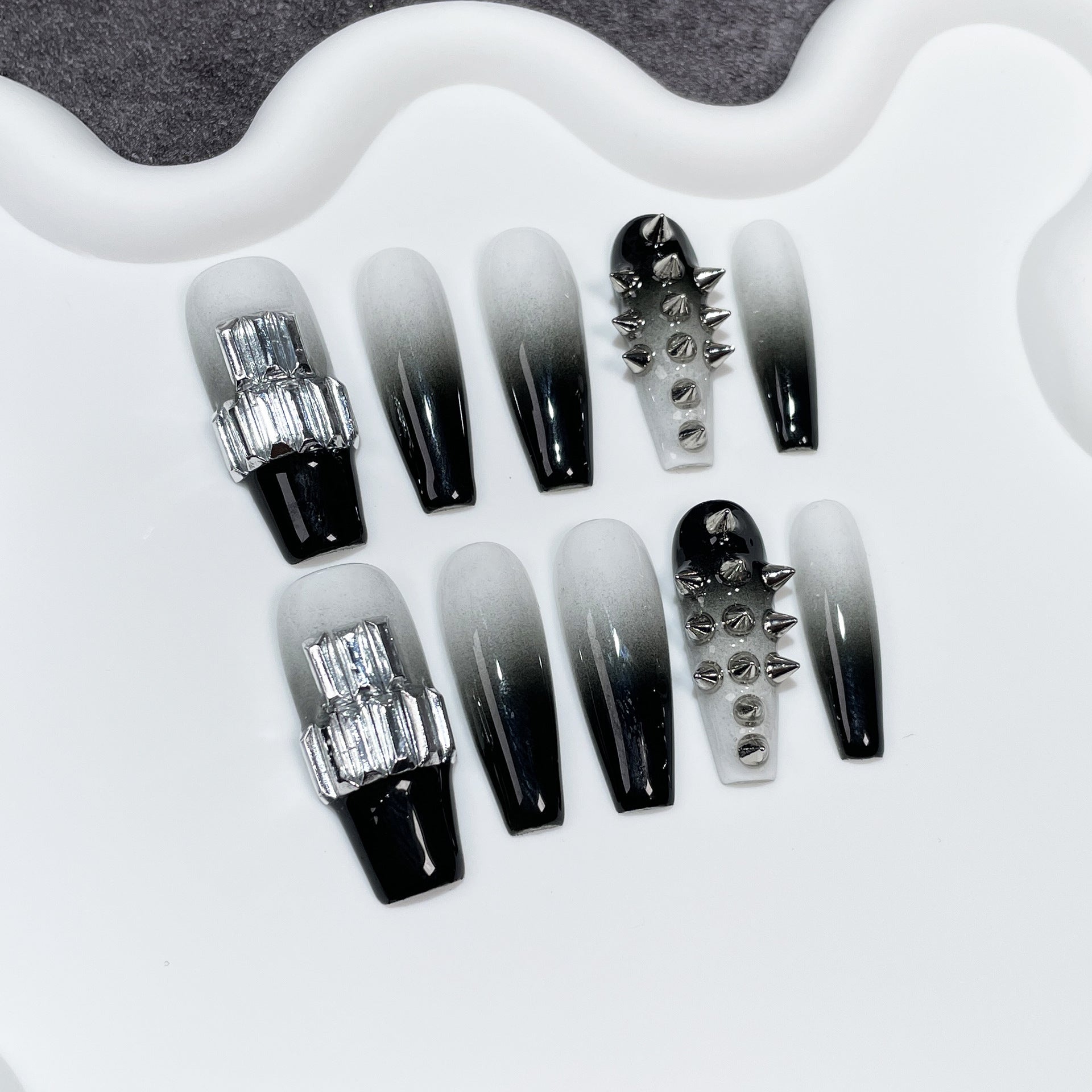 Uñas postizas hechas a mano con diseño de aerógrafo Spice Girl, cambio gradual, parche para uñas largas, pegatina de viento Cyberpunk ｜365nails