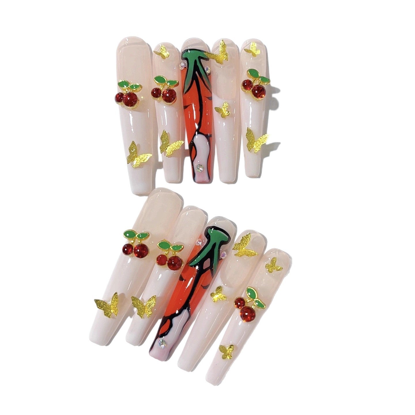 Cherry Butterfly Nude Press On Nails