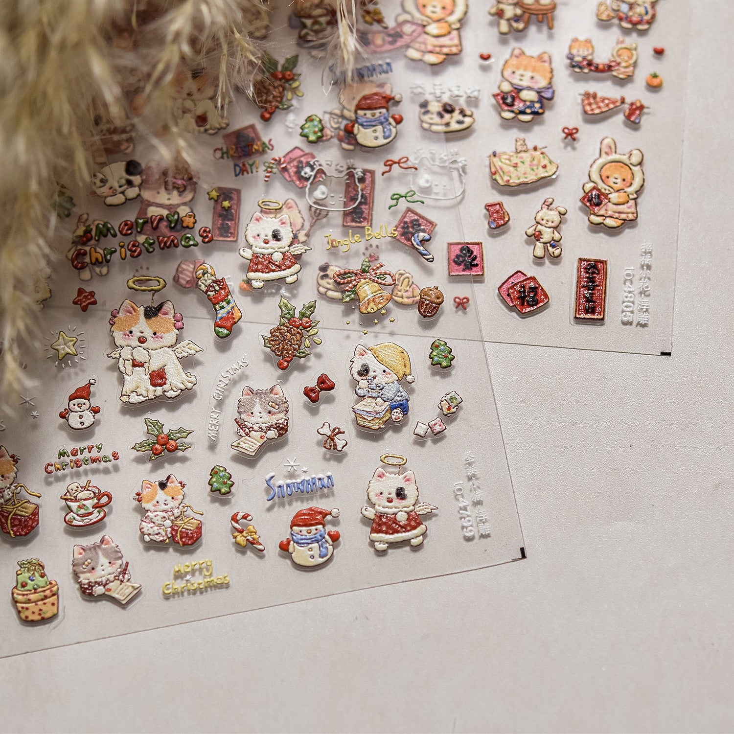 可愛新年動物：「招福兔與招財貓」– 5D 浮雕指甲貼