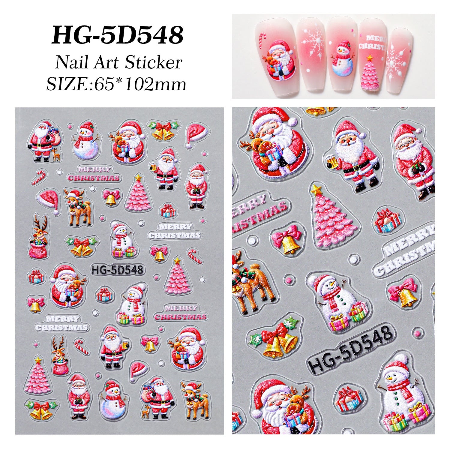 Original Christmas snowman manicure sticker 5D relief three-dimensional colored Christmas tree DIY nail sticker jewelry HG model