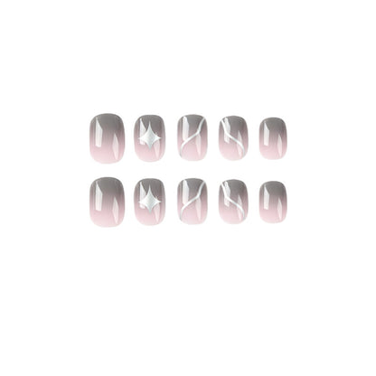 Uñas postizas cortas con efecto degradado en gris, acabado en polvo desnudo, manicura con estrella, uñas postizas cortas, 365nails