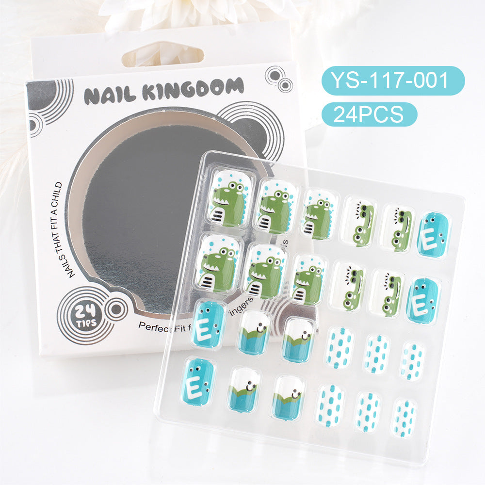 Children press on nails, cartoon 24-piece boxed finished product, sweet and cute children's removable fake nail patch manicure