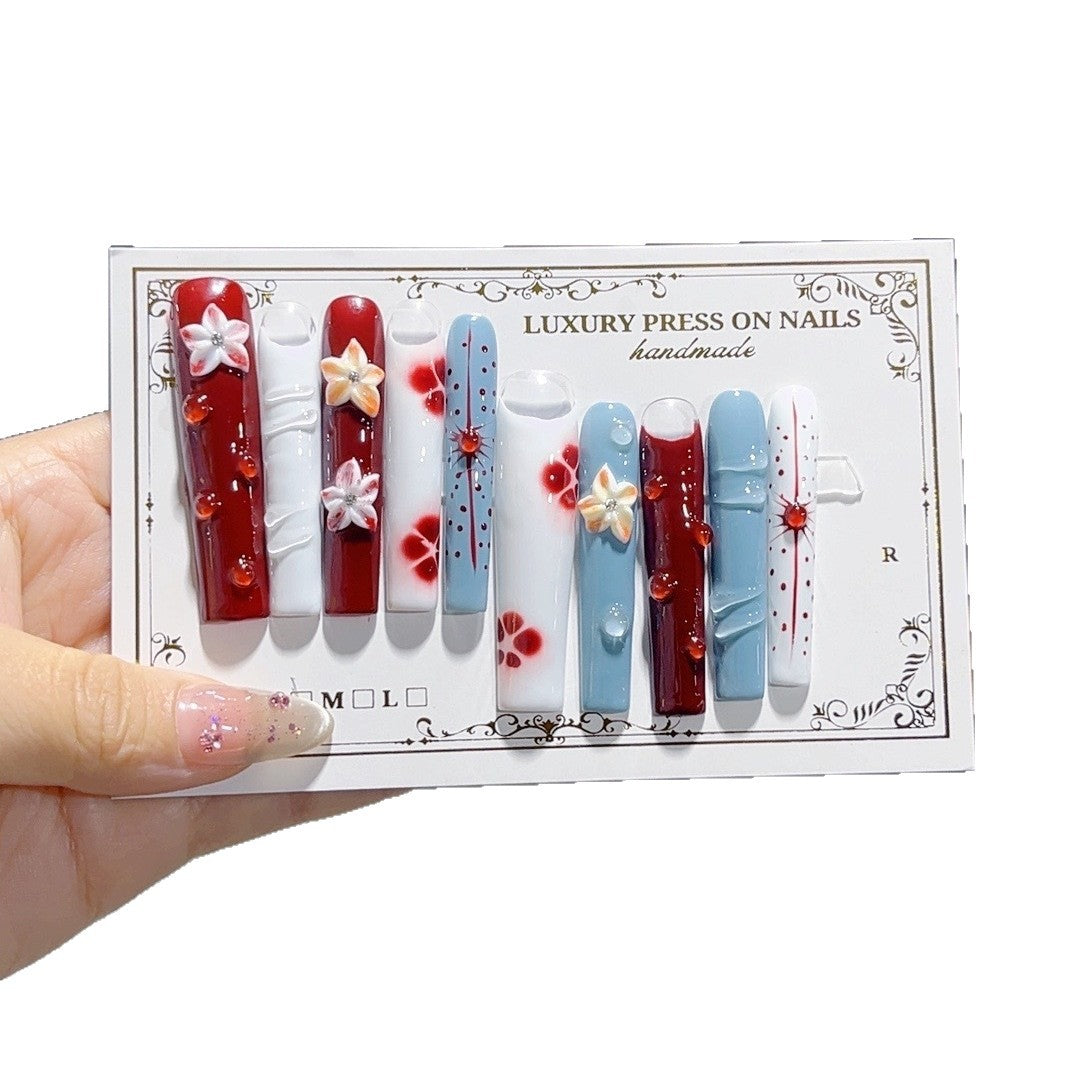 Warm Retro Floral Art Extra Long Press On Nails