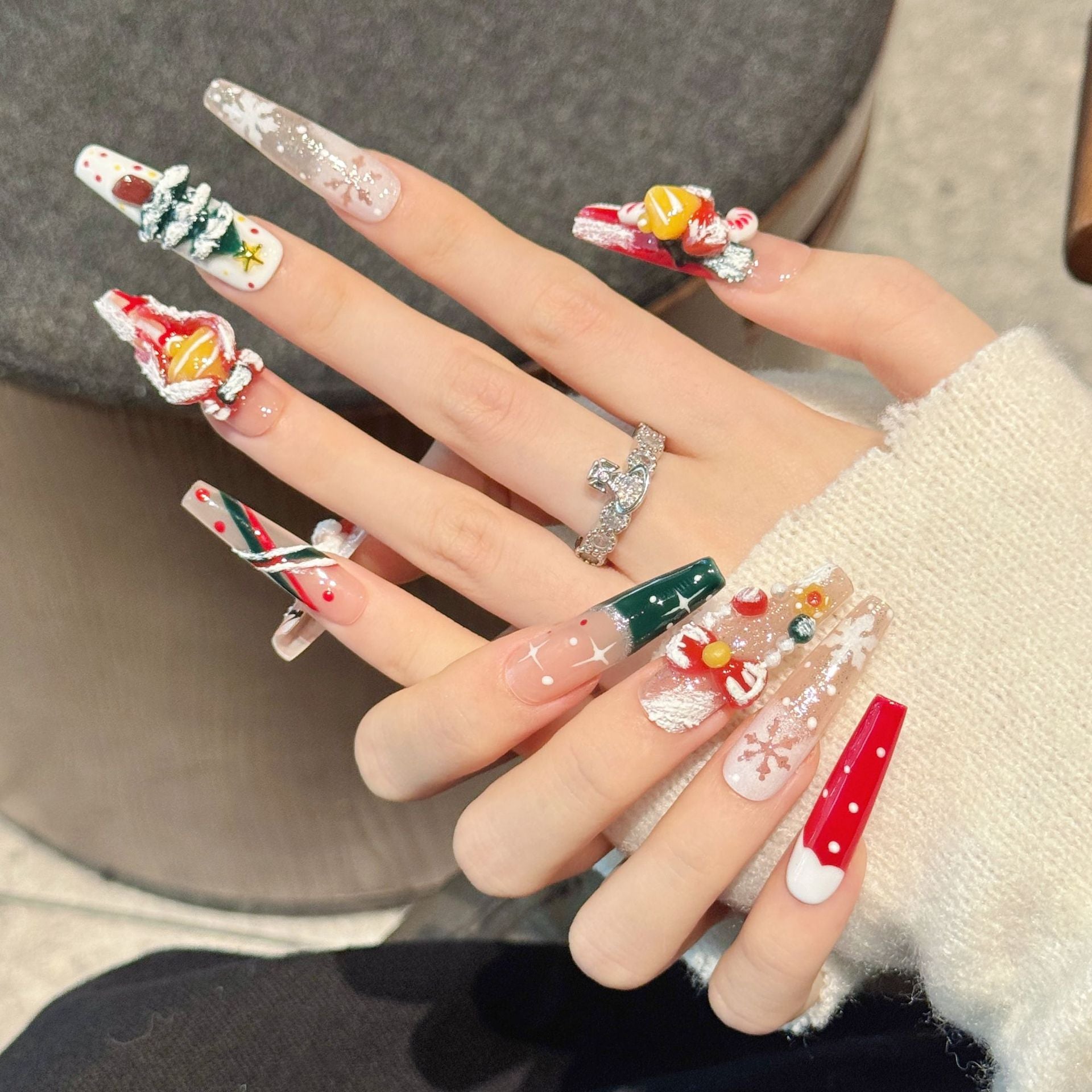 Festive Santa Candy Christmas Winter Nails