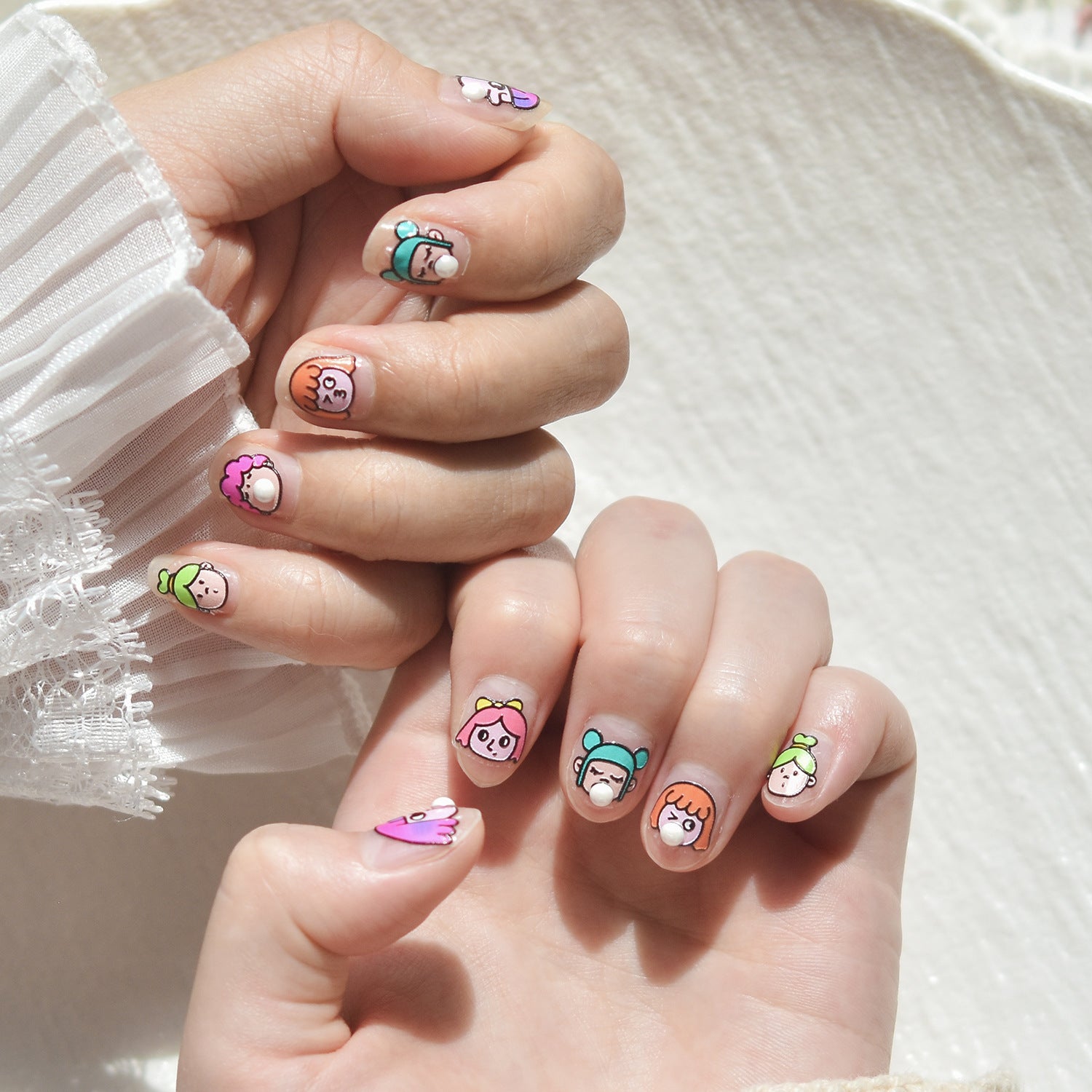 Colorful Cartoon Character Heads: "Playful Chibi Crew" – 5D Embossed Nail Sticker