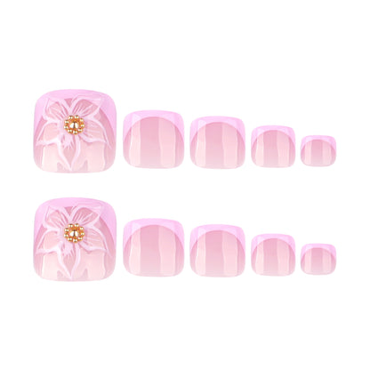 Classic French toenail piece 3D flower manicure toenail summer summer removable wear toenail piece wholesale｜365nails