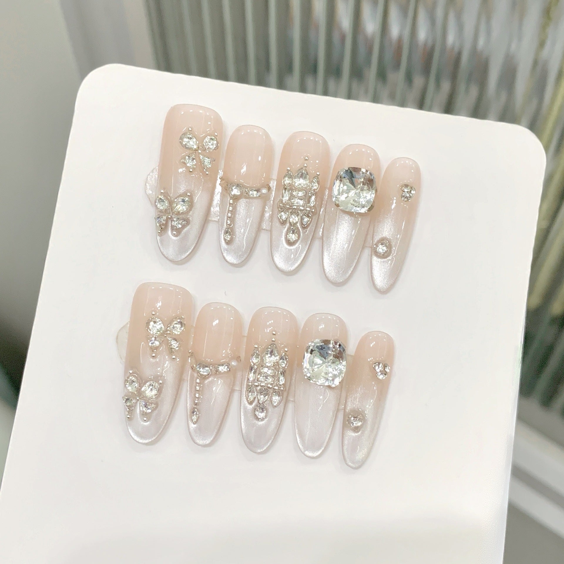 365nails: "Moonlight Sonata" – Silver Cat-Eye & Diamond Handmade Stiletto Nails