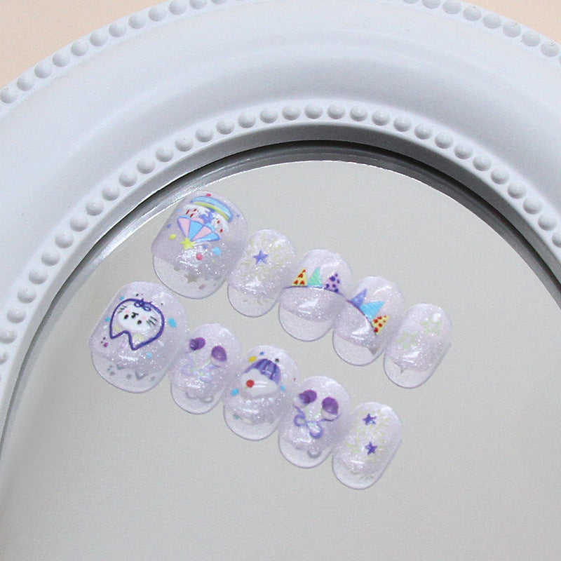 Gorgeous stars fireworks three-dimensional cartoon cat kids nails｜365nails
