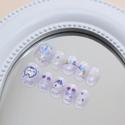 Gorgeous stars fireworks three-dimensional cartoon cat kids nails｜365nails