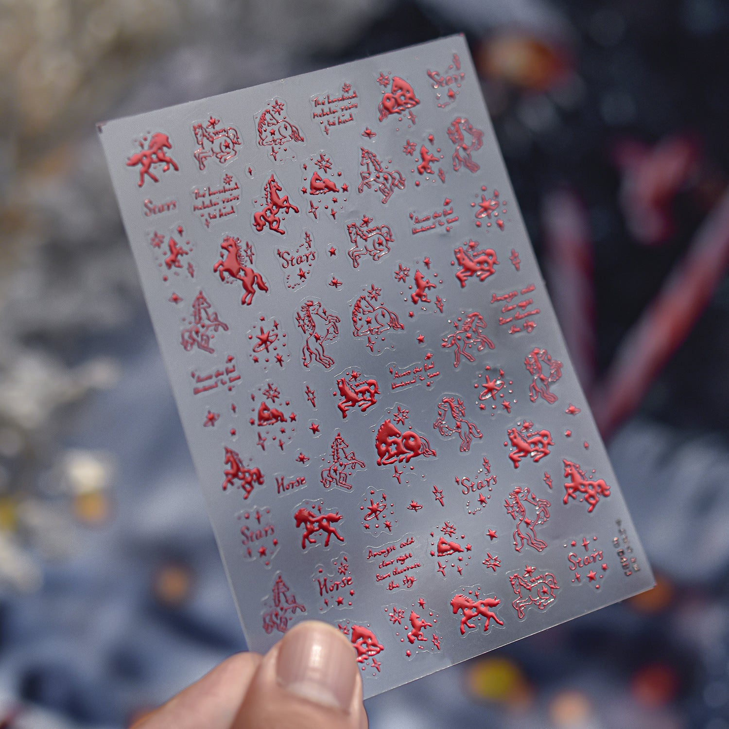 夢幻馬系列：「紅色幻想馬」— 3D 凸雕甲貼