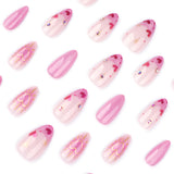 Uñas postizas francesas con efecto ojo de gato rosa, con efecto almendra, con efecto amor, producto terminado al por mayor | 365nails