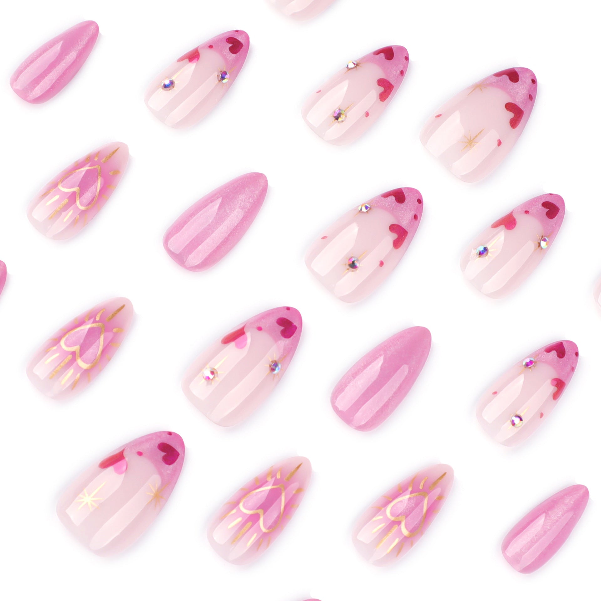 法式粉色貓眼閃光杏仁形成品（愛心美甲）批發｜365nails