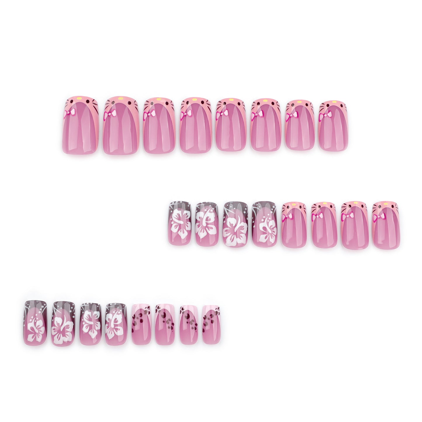 Película de unha curta quadrada de aço inoxidável com gato francês fofo usando nail art｜365nails