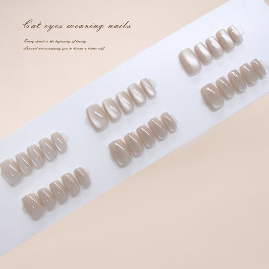 Nail Tips  prefabricated nail clear and simple temperament cat eye milk tea light brown sweet sister  ins wind press on nails art｜365nails