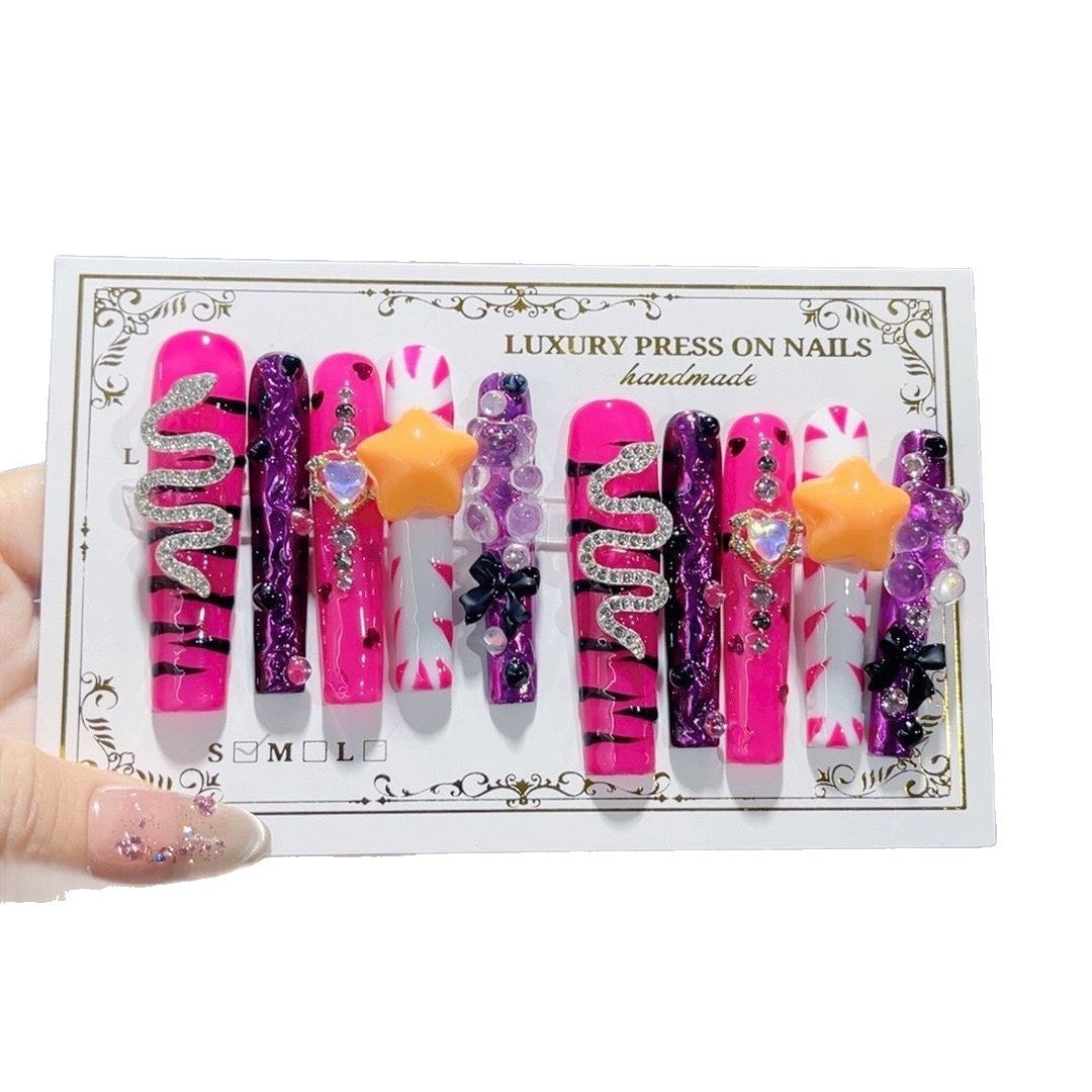 Neon Star Snake Crystal Bold Press On Nails