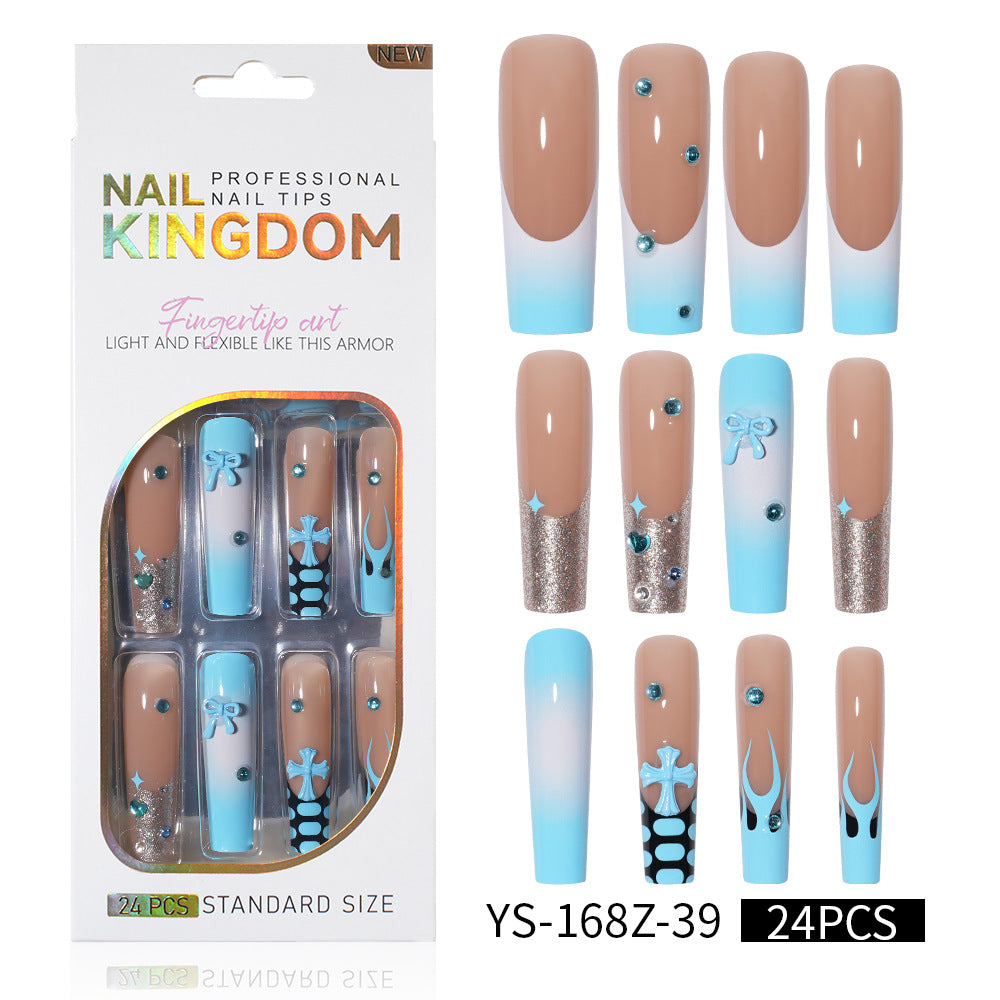 Long press on nails, French versatile patch nail art removable prefabricated fake nail press on nails piece