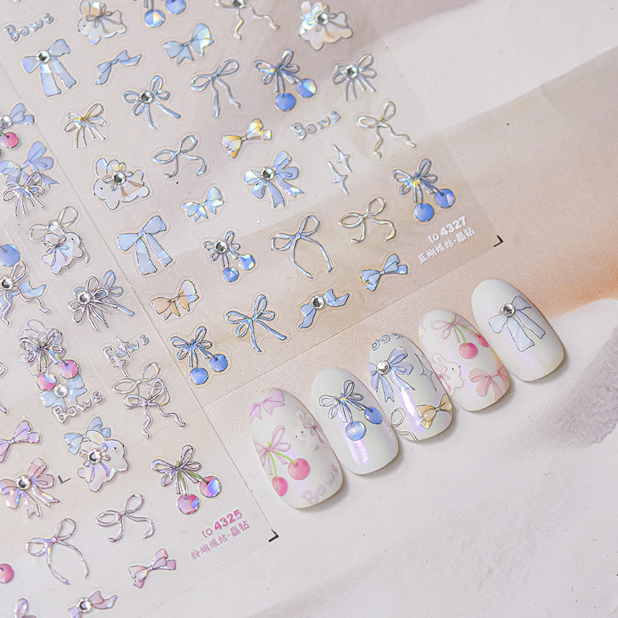 Crystal Bow Cherry Collection: "Cherry Bow Crystal" – 3D Iridescent Nail Sticker