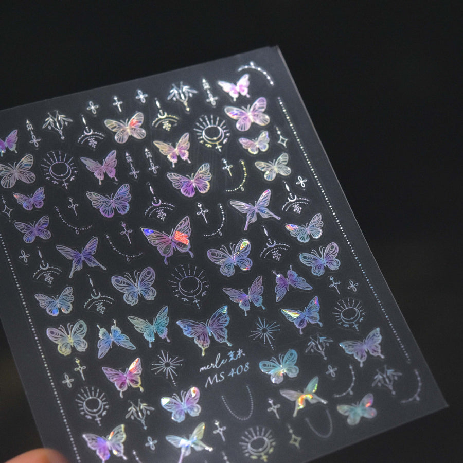 Crystal Diamond Butterfly Collection: "Iridescent Wings" – 3D Crystal Nail Sticker