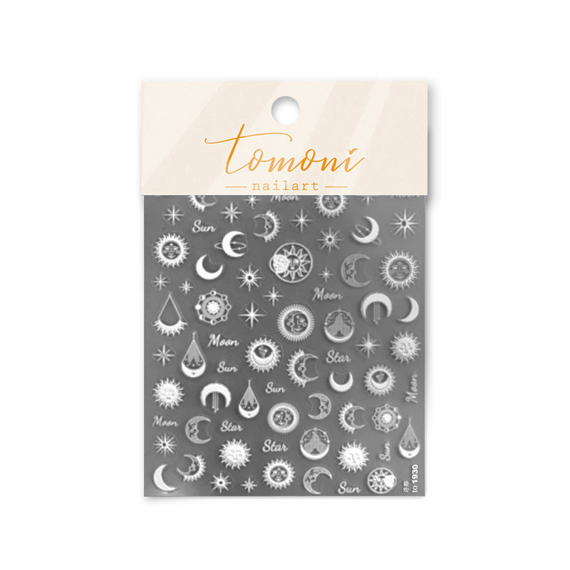 Silver Celestial Sun Moon Star: "Celestial Alchemy" – 5D Embossed Nail Sticker