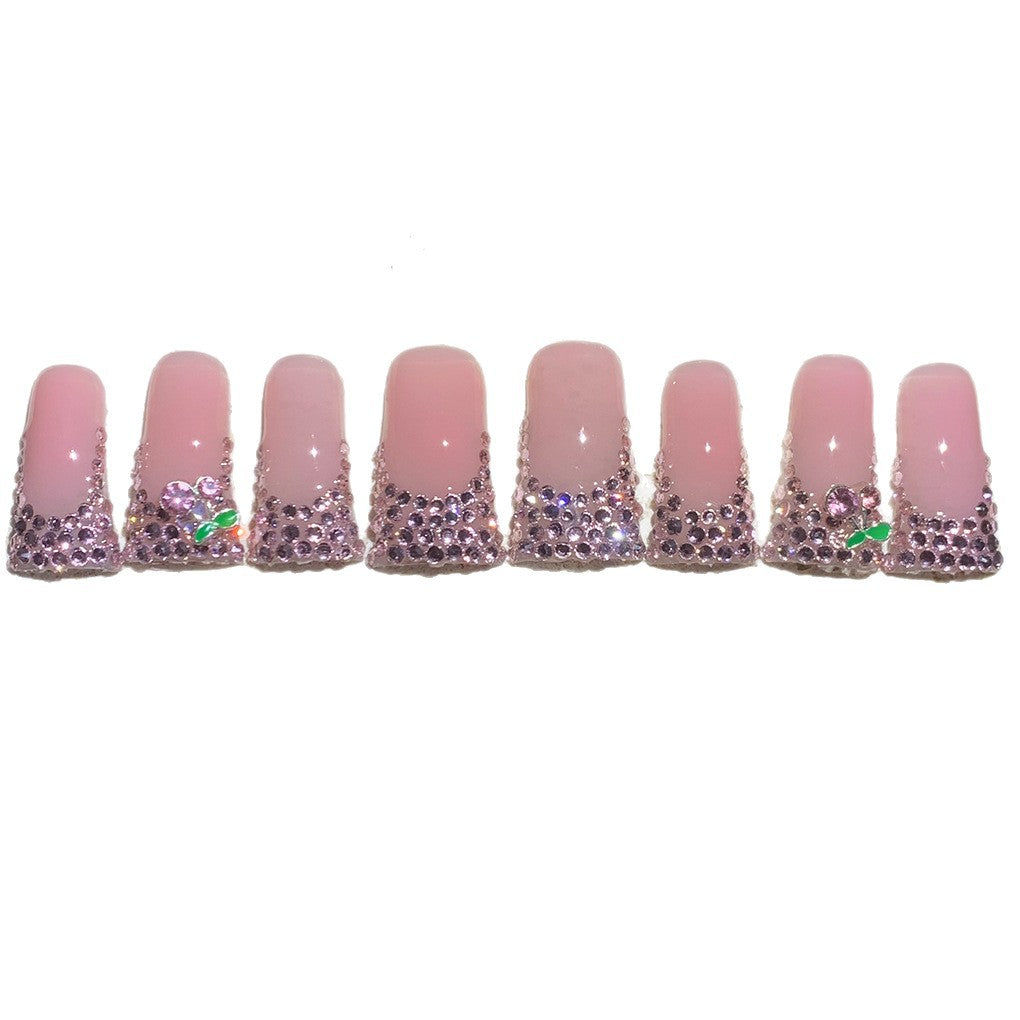 Pink Crystal Frame Elegant Press On Nails