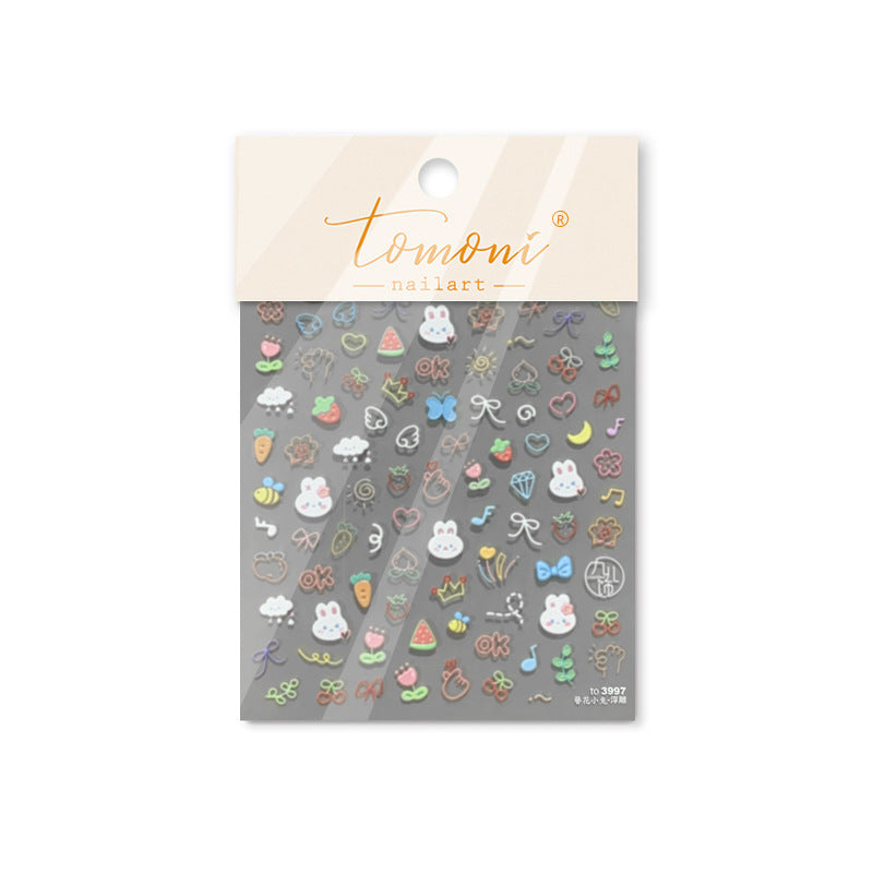 Pastel Heart & Bow Nail Stickers – 5D Embossed Kawaii Sweet Set
