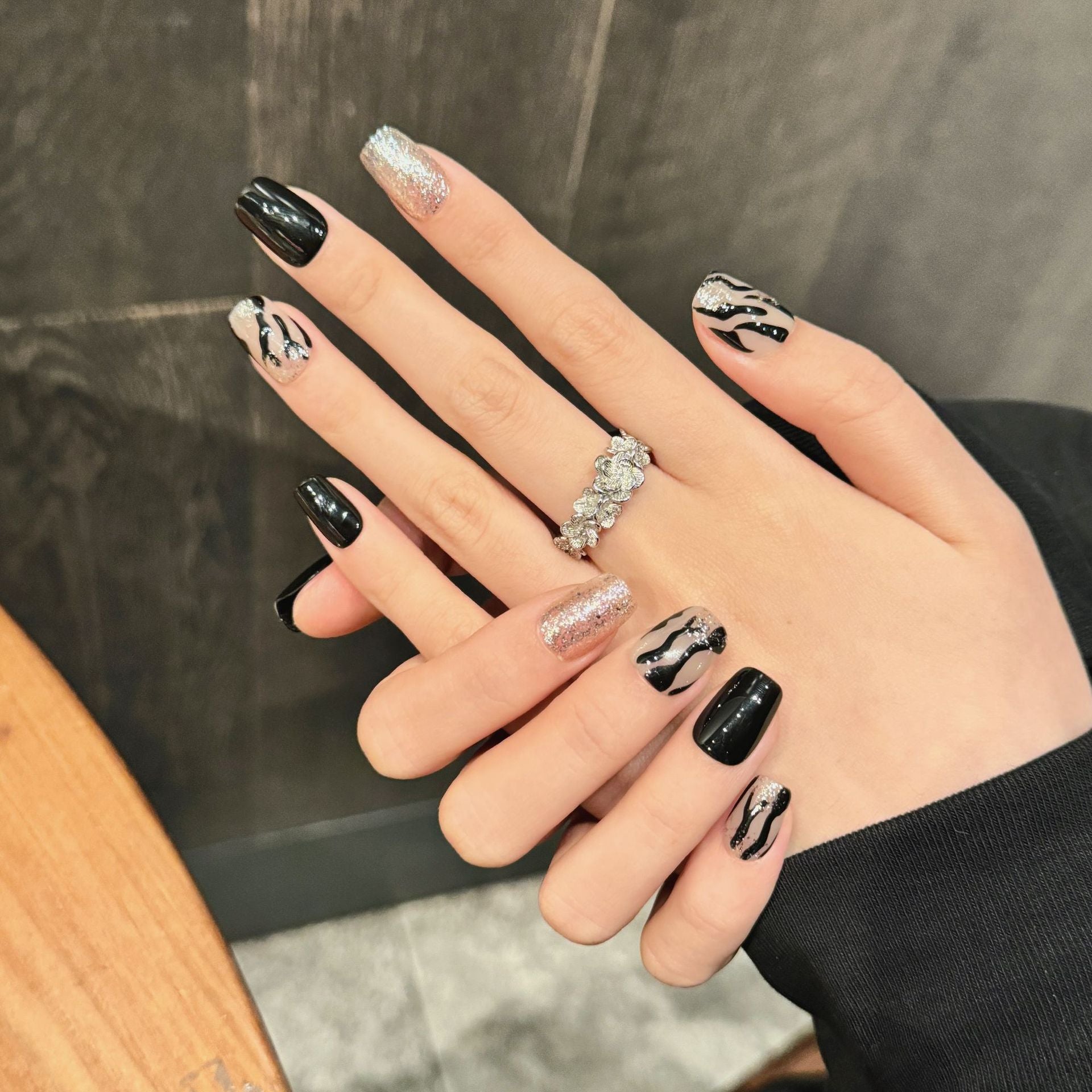 365nails: "Wild Sparkle" – Zebra Print & Glitter Handmade Coffin Nails
