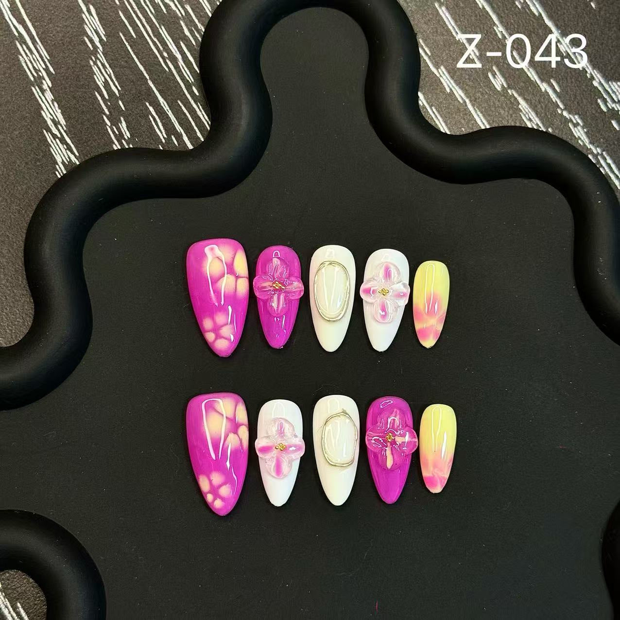 365nails: "Electric Bloom" – 3D 입체 꽃 수제 아몬드형 프레스온 네일