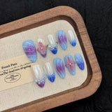 Iridescent Blue Floral Gradient Press On Nails