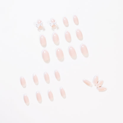 Nude simple French bow press on nails art finished fake nail nail art patch nail patch removable nail piece｜365nails