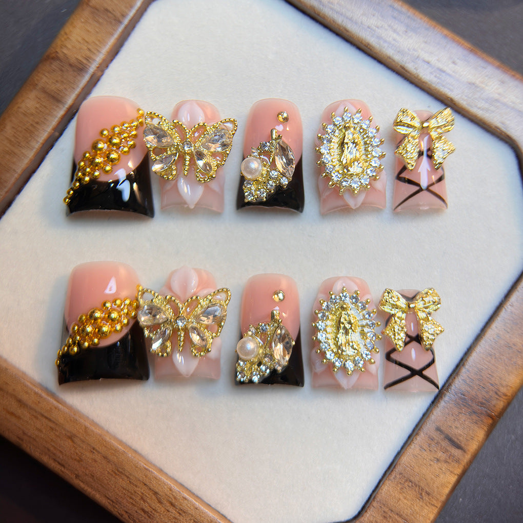 Black Gold Baroque Bow Luxury Press On Nails