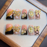 Black Gold Baroque Bow Luxury Press On Nails
