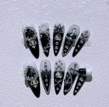 Gothic Press-On Nails with Chains, Crosses and Silver Stud Details