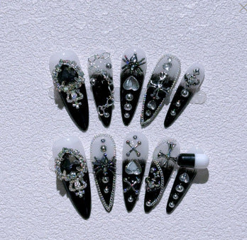 Gothic Press-On Nails with Chains, Crosses and Silver Stud Details